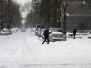 Man skiing at 85th and 2nd